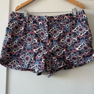 LOFT Navy, Pink and Cream Floral Jacquard Shorts
